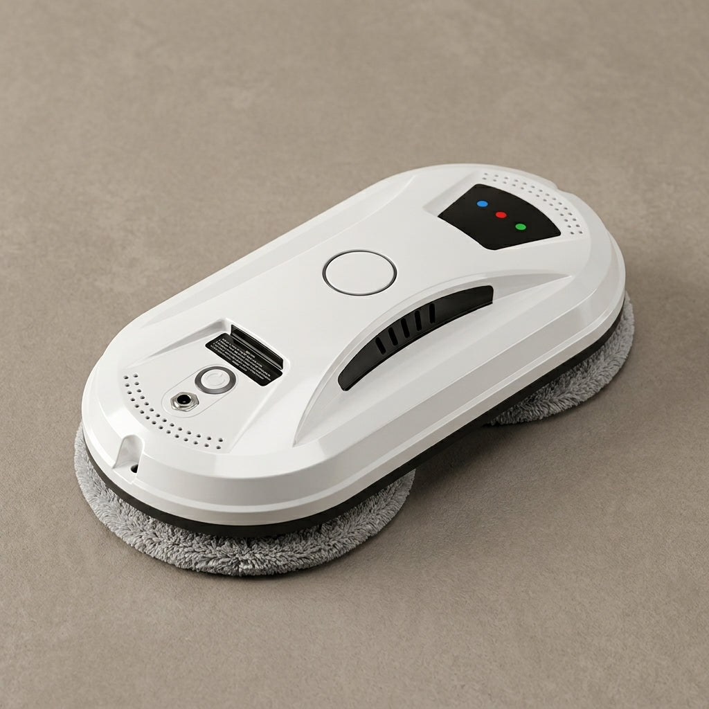 Robot lave-vitres blanc avec ses lingettes